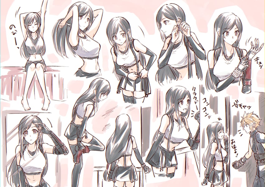 tifa lockhart and cloud strife (final fantasy and 2 more) drawn by mizuamememe