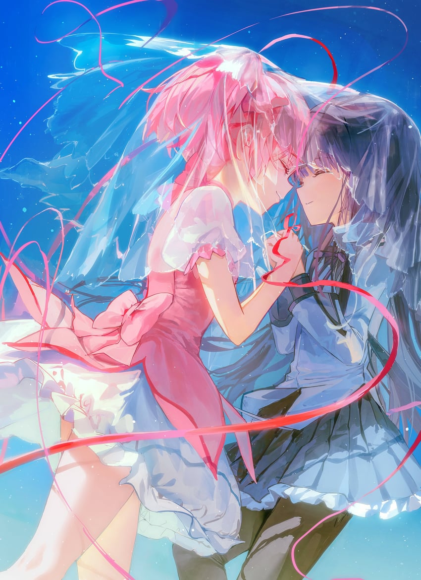 akemi homura and kaname madoka (mahou shoujo madoka magica) drawn by daby