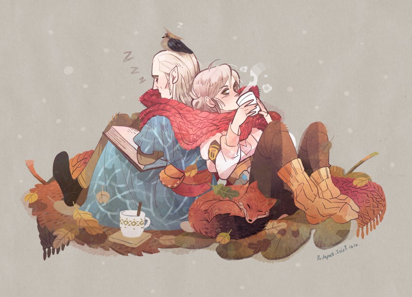 ciri and avallac'h (the witcher and 1 more) drawn by isist