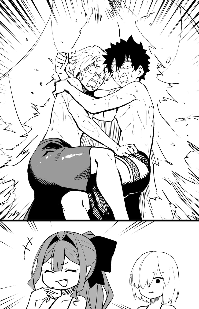 mash kyrielight, fujimaru ritsuka, baobhan sith, and kadoc zemlupus (fate and 1 more) drawn by hirunagi