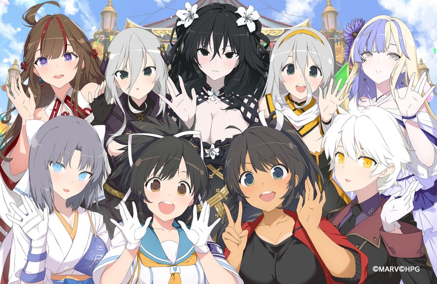 yumi, asuka, homura, miyabi, toki, and 4 more (senran kagura and 1 more) drawn by yaegashi_nan