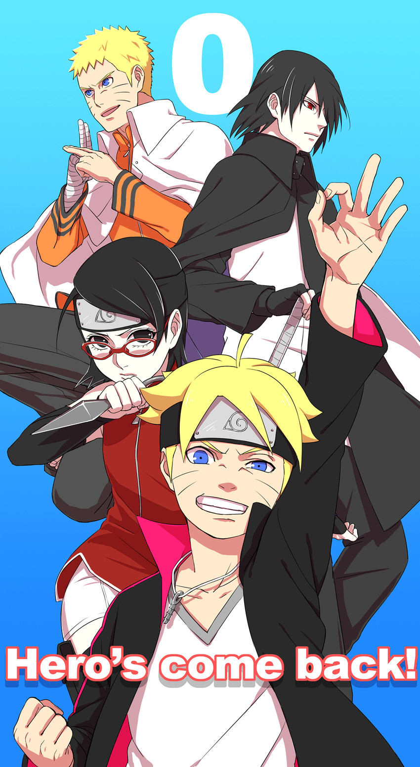 uzumaki naruto, uchiha sasuke, uchiha sarada, and uzumaki boruto (naruto) drawn by hal_(sakurajam)