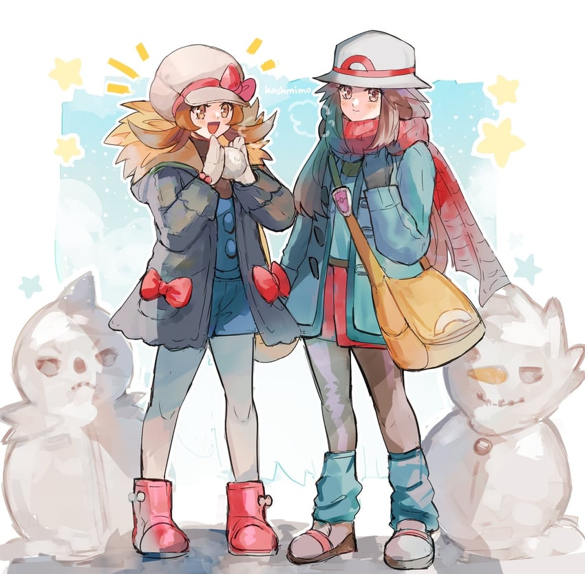 leaf and lyra (pokemon and 2 more) drawn by kash-phia