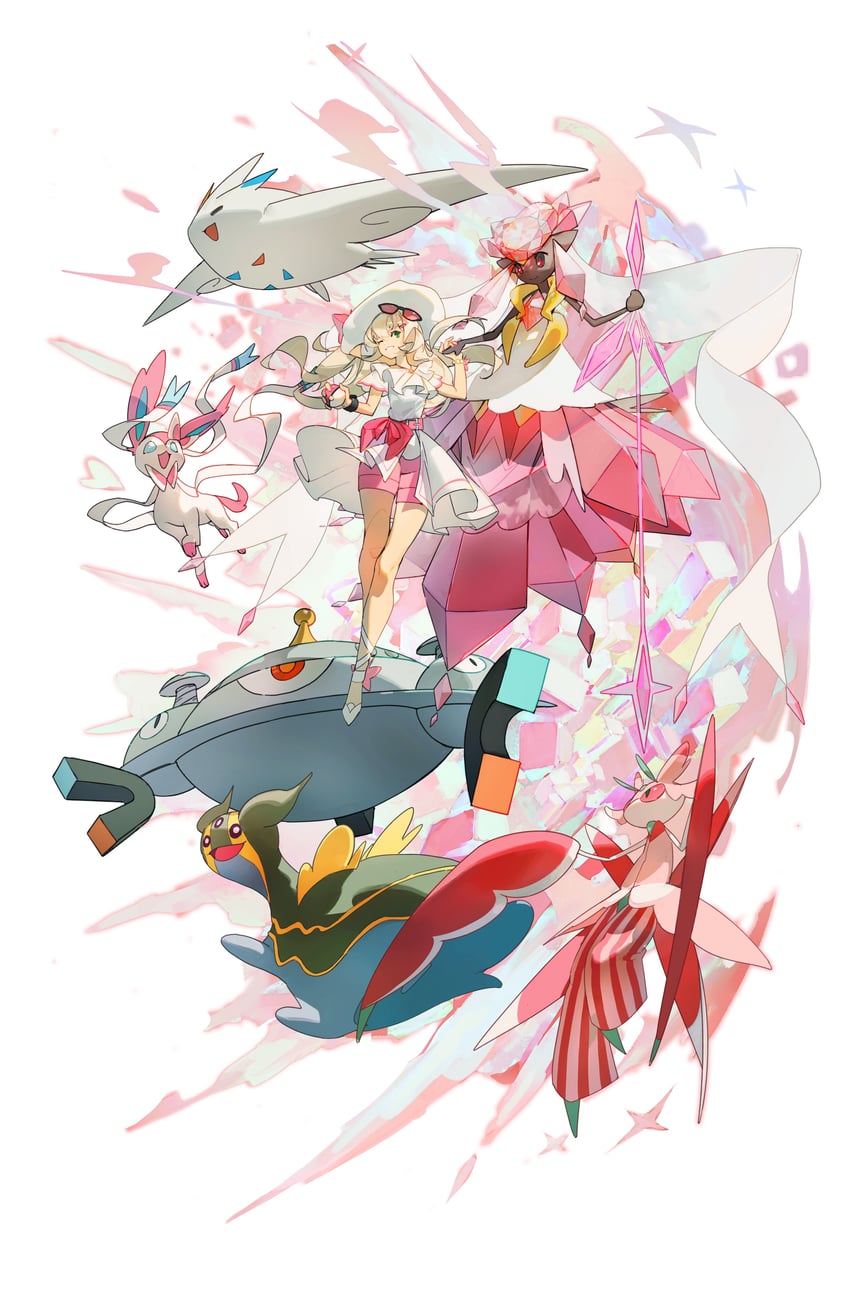 lillie, sylveon, togekiss, lurantis, diancie, and 3 more (pokemon and 1 more) drawn by nothingtolose