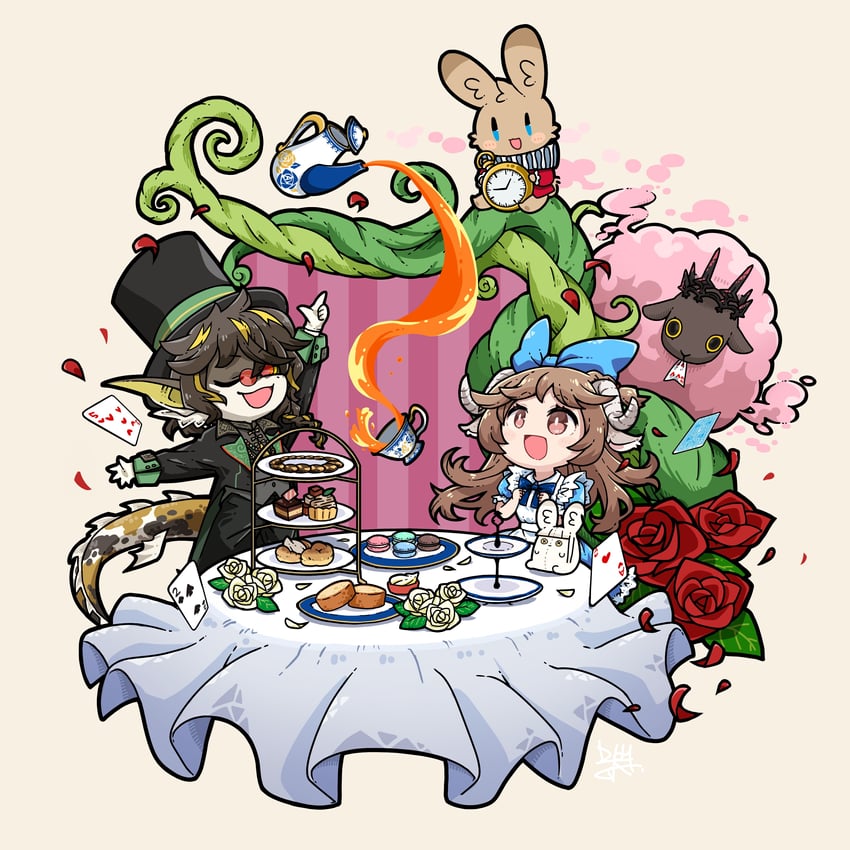 alice, eyjafjalla, white rabbit, lee, and dolly (arknights and 1 more) drawn by dog-san