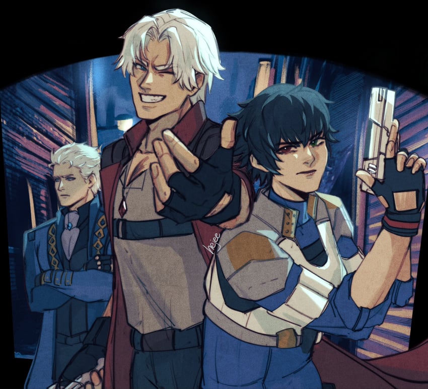 dante, vergil, and lady (devil may cry) drawn by hejee