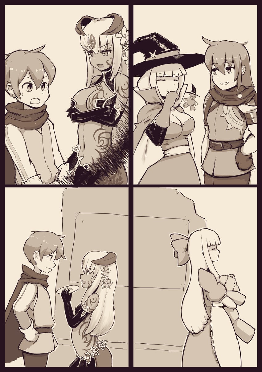 luka, alipheese fateburn xvi, black alice, alicetroemeria, and heinrich hein (mon-musu quest! and 1 more) drawn by to_kage_p