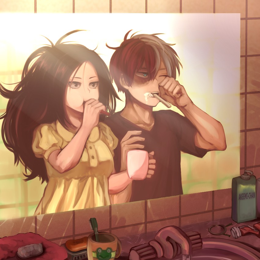todoroki shoto and yaoyorozu momo (boku no hero academia) drawn by akeemi-chan