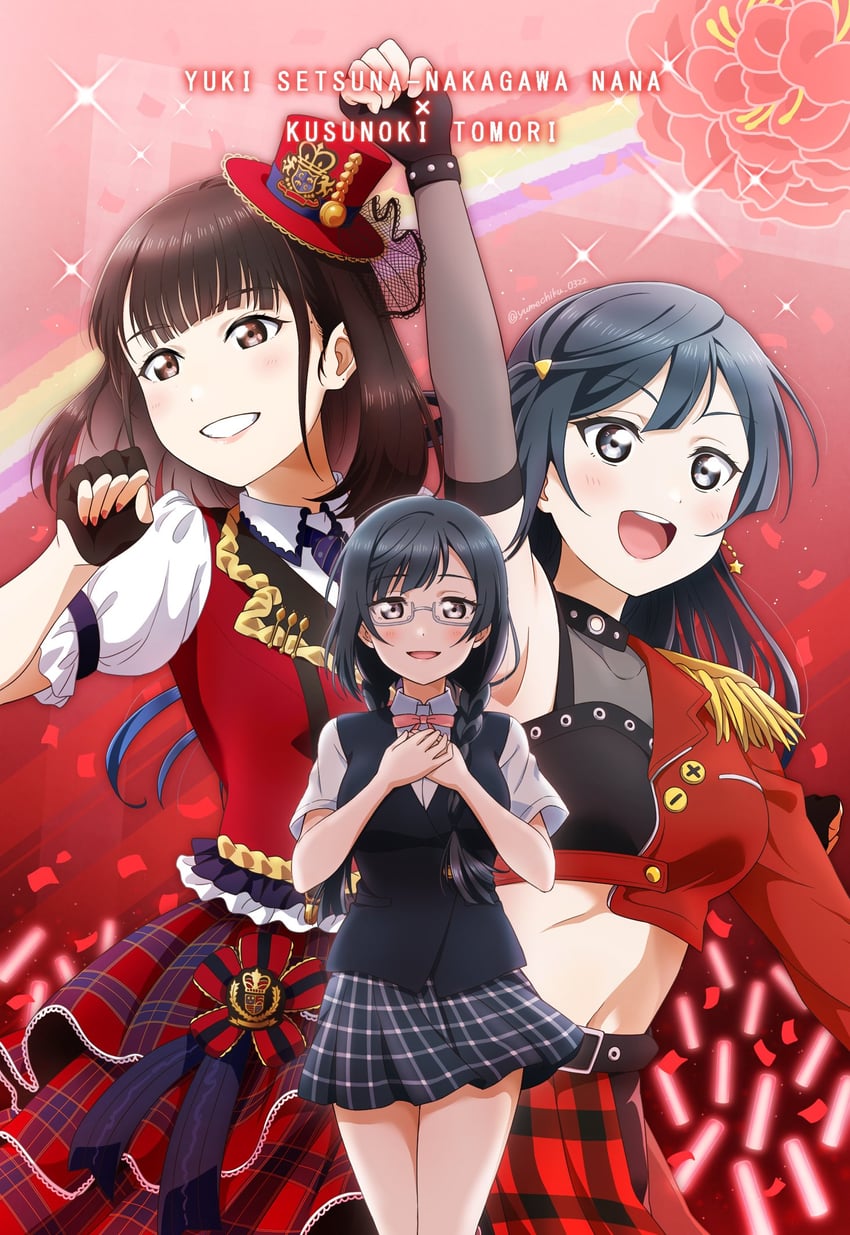 yuki setsuna, nakagawa nana, and kusunoki tomori (love live! and 1 more) drawn by yumechiku
