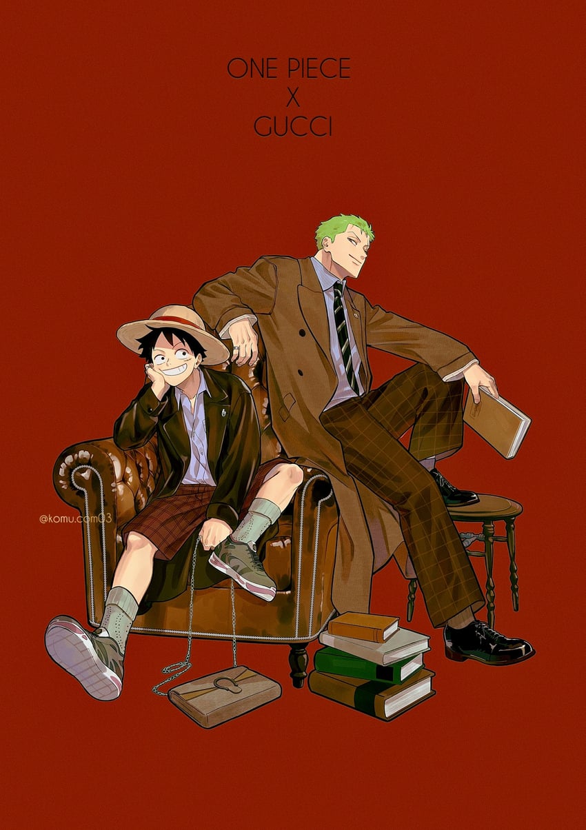 monkey d. luffy and roronoa zoro (one piece) drawn by komucom03