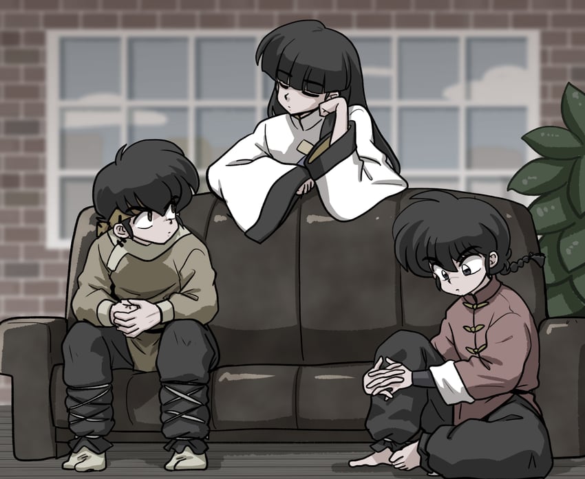 saotome ranma, hibiki ryouga, and mousse (ranma 1/2) drawn by wanta_(futoshi)