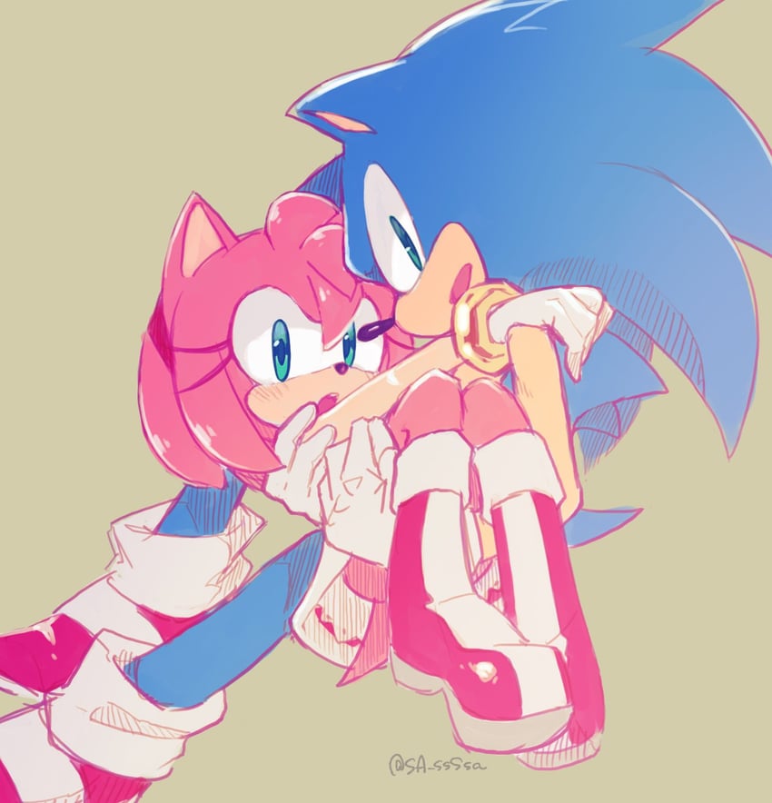 sonic the hedgehog and amy rose (sonic) drawn by konjiki_ringo
