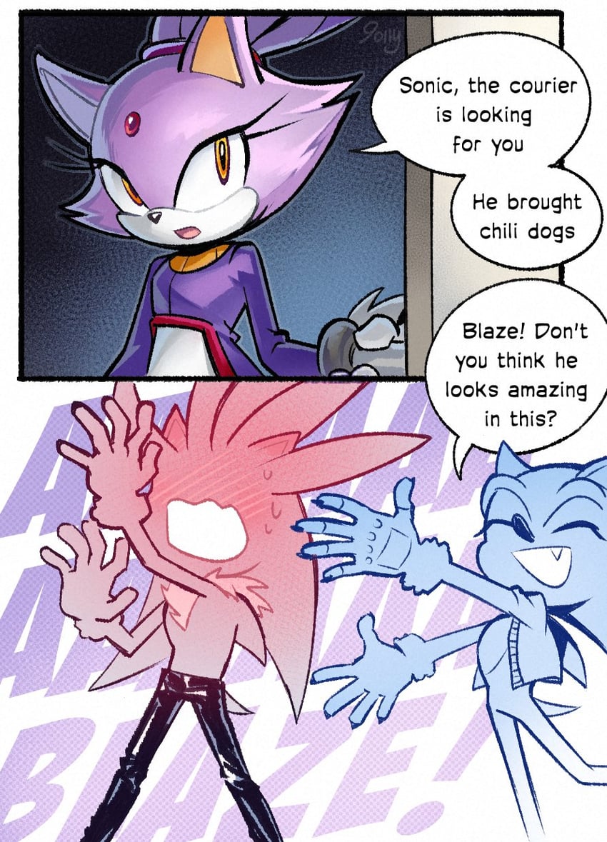 sonic the hedgehog, blaze the cat, and silver the hedgehog (sonic) drawn by 9raviolly