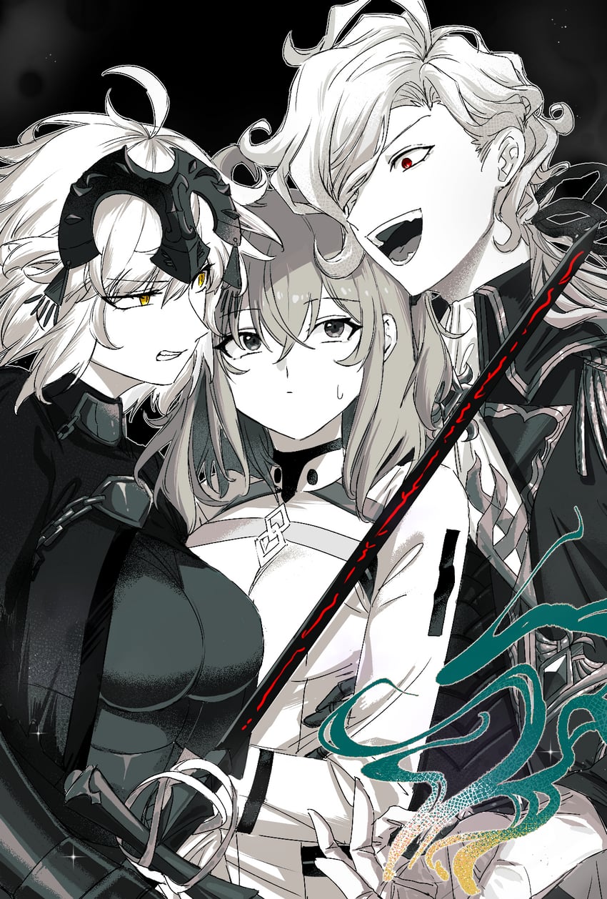 fujimaru ritsuka, jeanne d'arc alter, edmond dantes, and the count of monte cristo (fate and 1 more) drawn by phanta