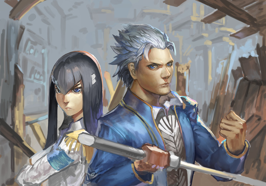 kiryuuin satsuki, junketsu, and vergil (kill la kill and 1 more) drawn by 2k_(sakanakusai)