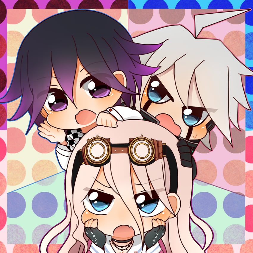 oma kokichi, iruma miu, and k1-b0 (danganronpa and 1 more) drawn by kuroiwakaba