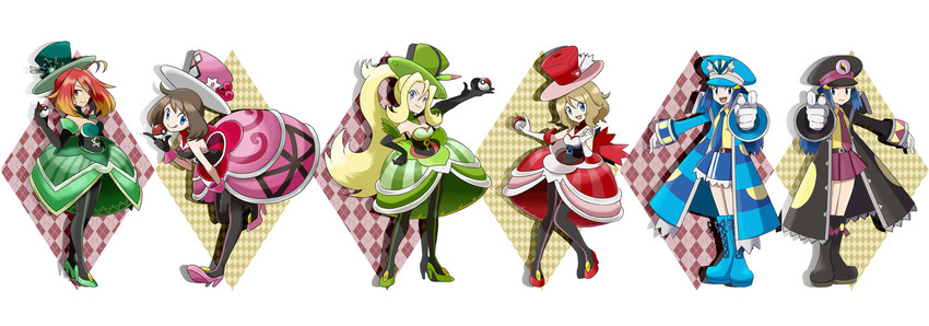 dawn, may, serena, ingo, emmet, and 1 more (pokemon) drawn by hatsuru_826