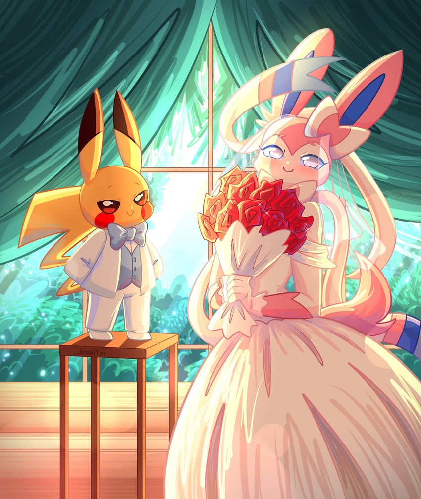 pikachu and sylveon (pokemon) drawn by jimblym