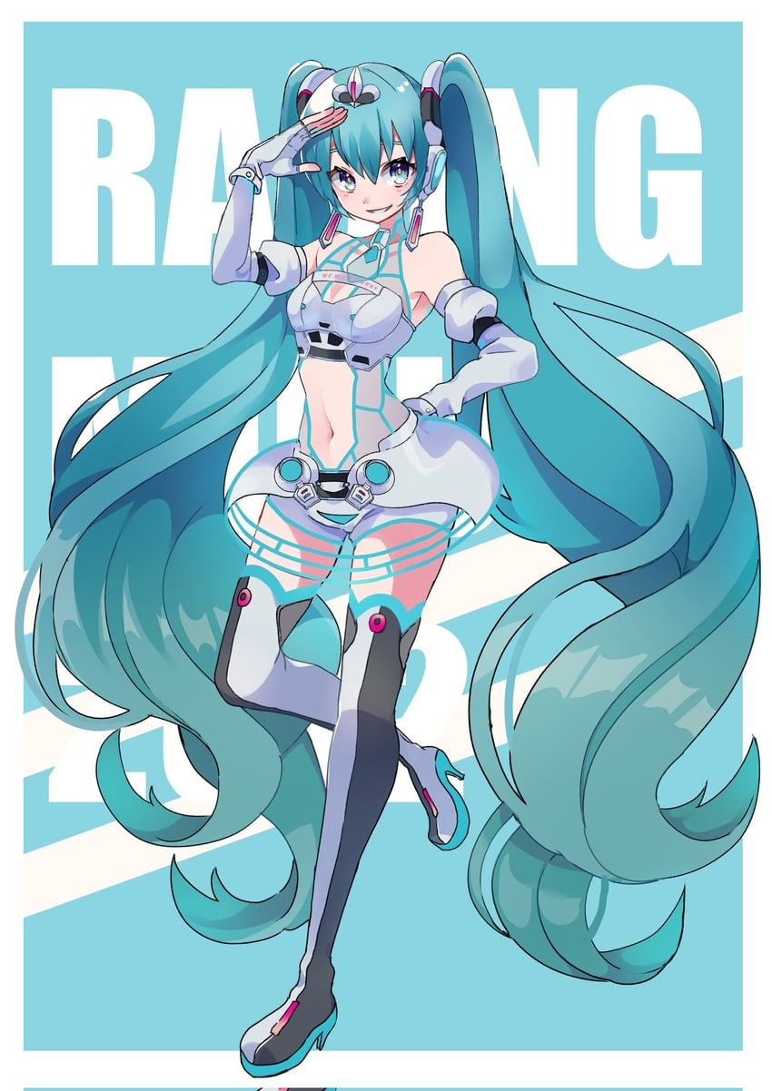 hatsune miku and racing miku (vocaloid and 1 more) drawn by kusunokimizuha