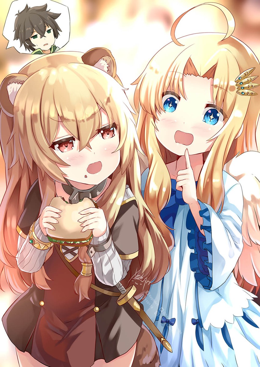 raphtalia, iwatani naofumi, and filo (tate no yuusha no nariagari) drawn by xephonia