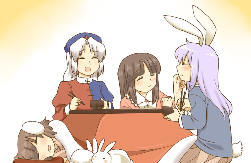 reisen udongein inaba, houraisan kaguya, inaba tewi, and yagokoro eirin (touhou) drawn by koyama_shigeru