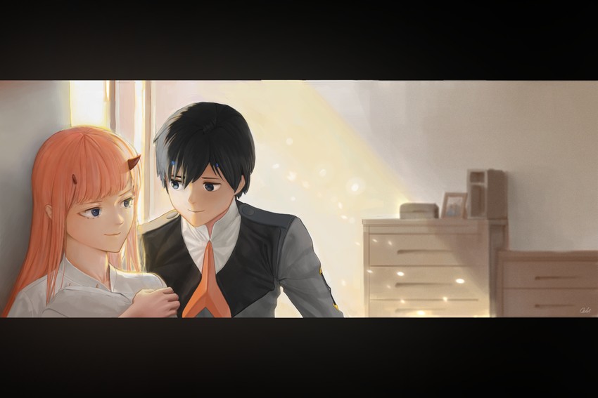 zero two and hiro (darling in the franxx) drawn by oclet