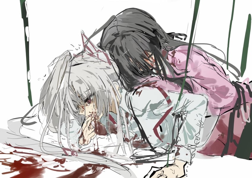 fujiwara no mokou and houraisan kaguya (touhou) drawn by sesmkun