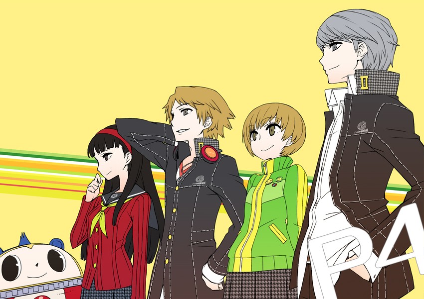 narukami yu, satonaka chie, amagi yukiko, hanamura yousuke, and kuma (persona and 1 more) drawn by chan_co