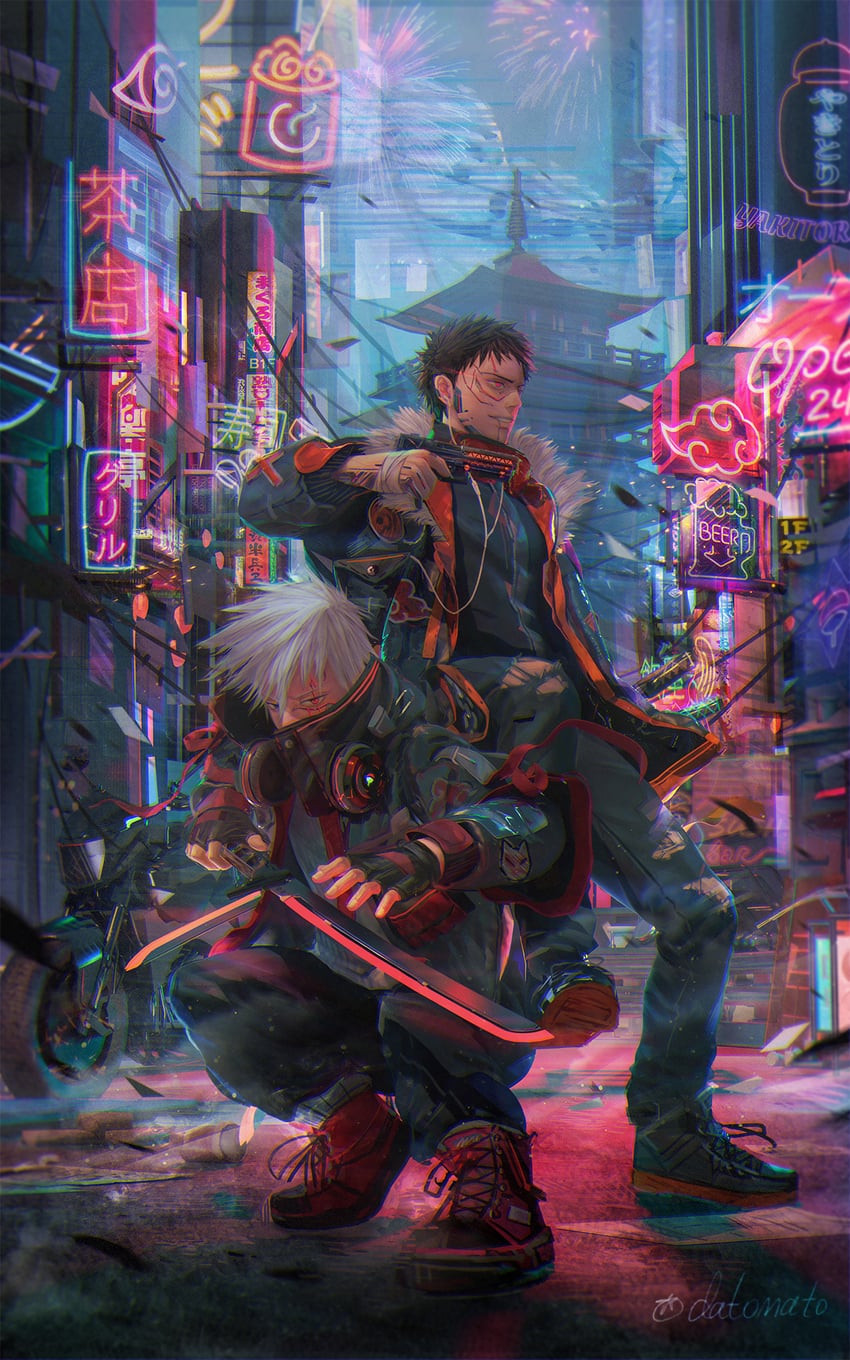 hatake kakashi and uchiha obito (naruto and 1 more) drawn by datomato