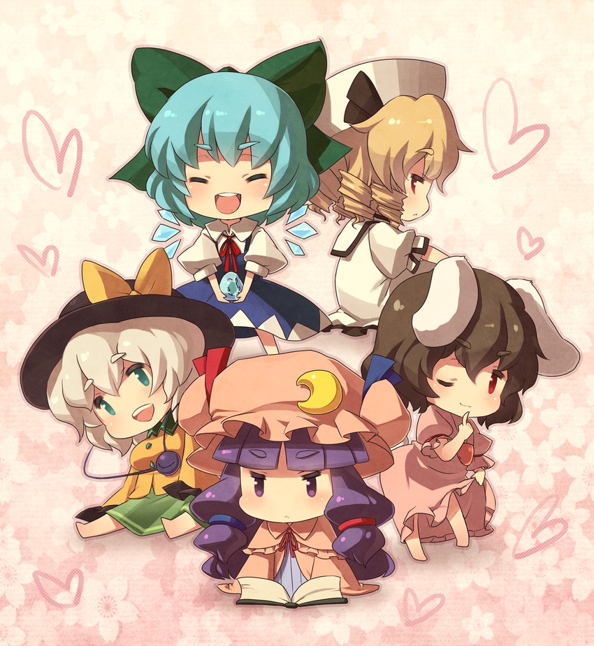 komeiji koishi, cirno, patchouli knowledge, inaba tewi, and luna child (touhou) drawn by blueberry_(5959)