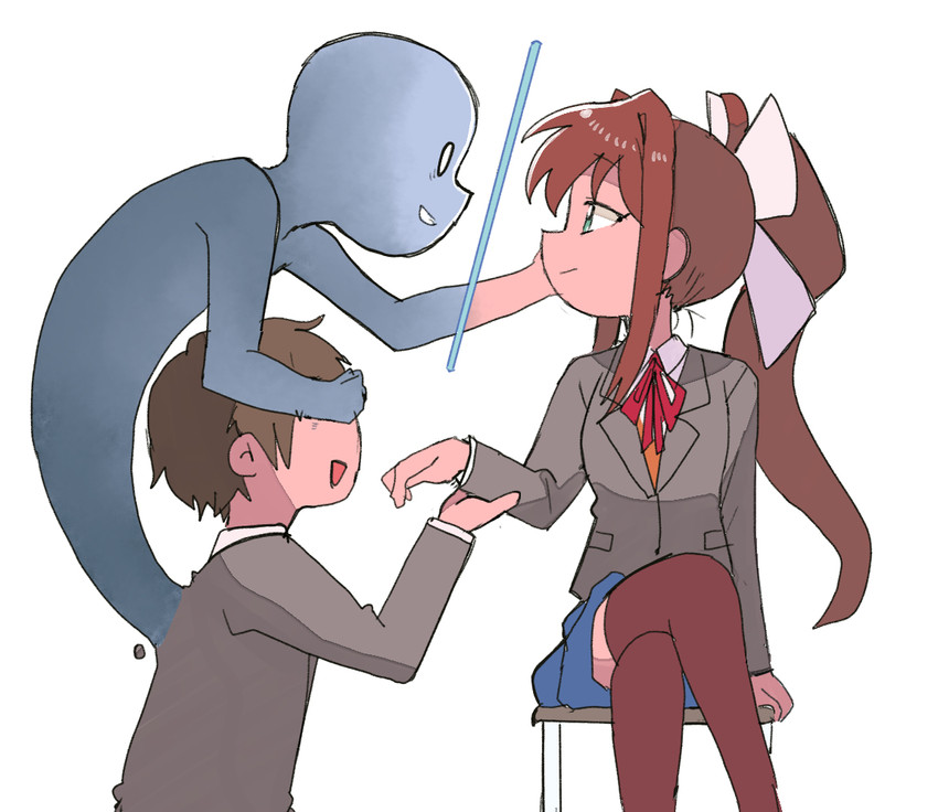monika and protagonist (doki doki literature club) drawn by tsubobot