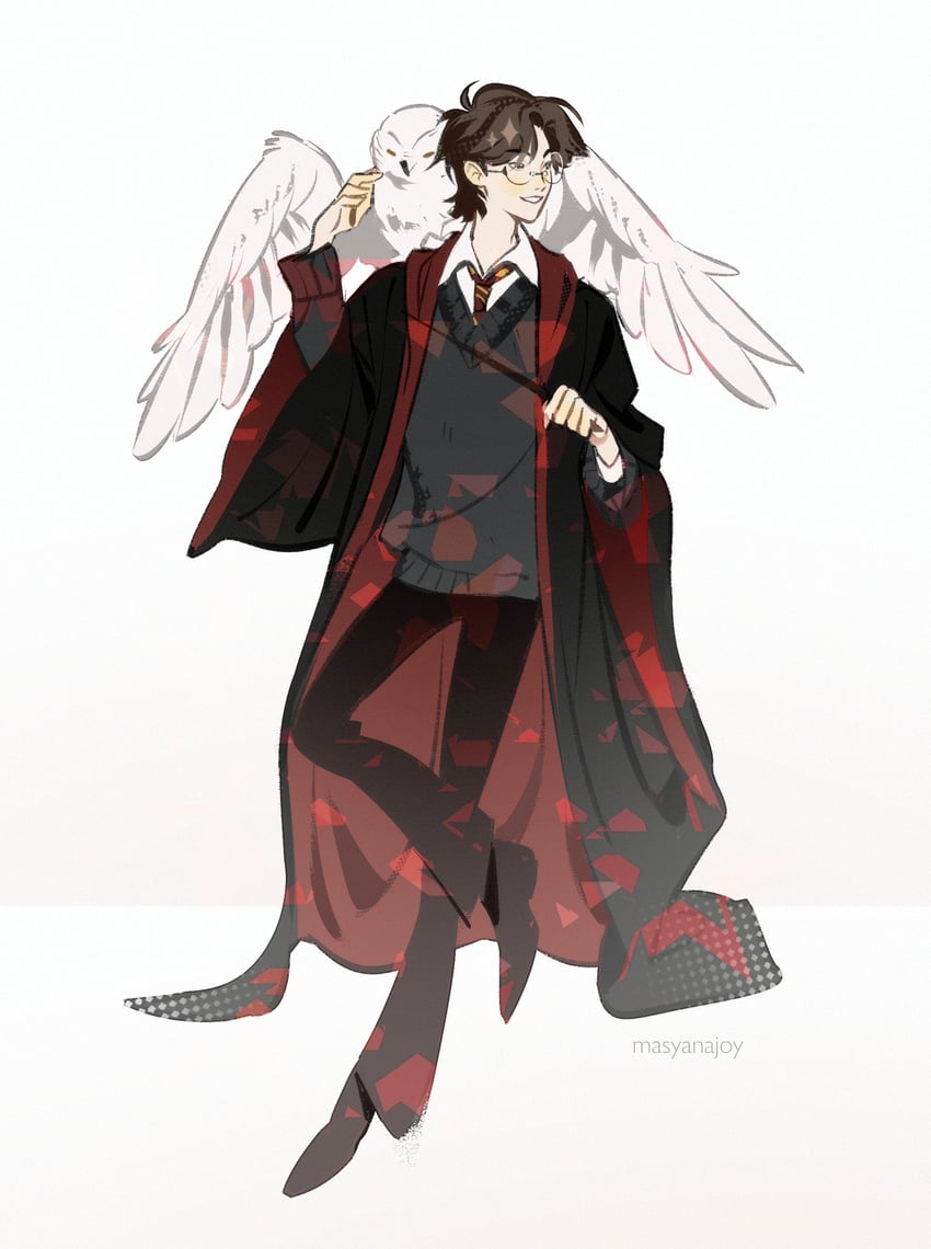 harry potter and hedwig (wizarding world and 1 more) drawn by masyanajoy