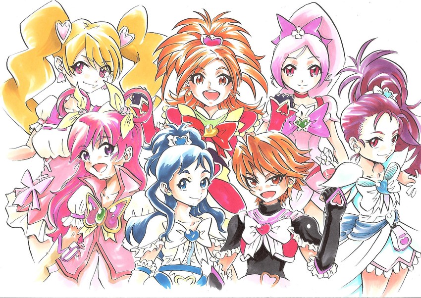 misumi nagisa, hanasaki tsubomi, yukishiro honoka, momozono love, cure black, and 9 more (precure and 5 more) drawn by juuzou_(amayuu112)