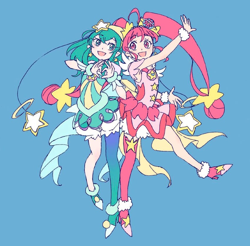 hagoromo lala, hoshina hikaru, cure milky, and cure star (precure and 1 more) drawn by happeta