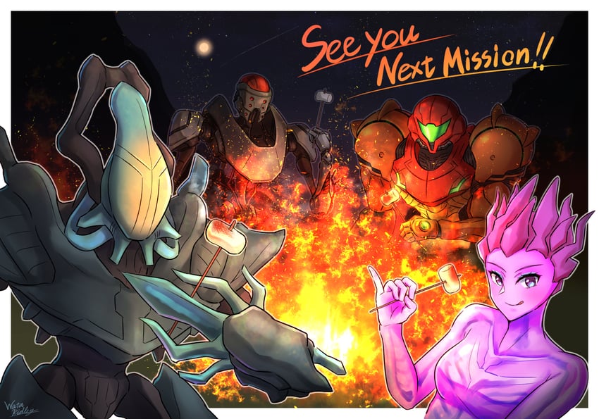 samus aran, rundas, ghor, and gandrayada (metroid and 1 more) drawn by wakaba_(wata_ridley)