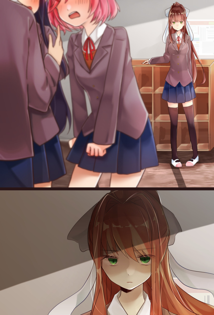 monika, natsuki, yuri, and protagonist (doki doki literature club) drawn by tsumikitsuki_(katsuobushi)