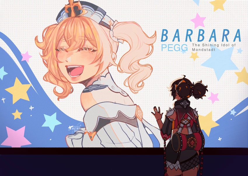 barbara, xinyan, and laura stahl (genshin impact and 1 more) drawn by sumi_(cafesumii)