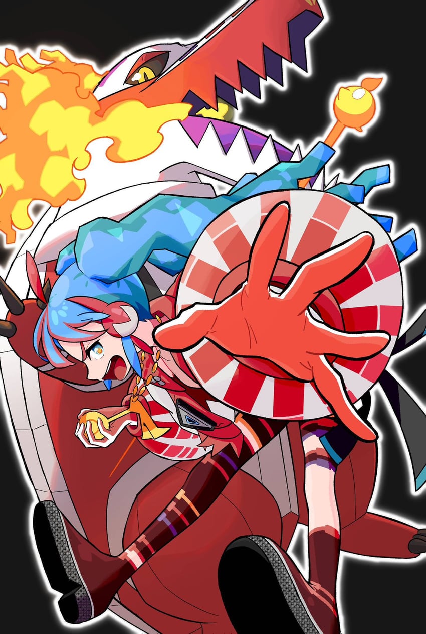 hatsune miku, skeledirge, fire bird, and fire miku (pokemon and 2 more) drawn by keeno-ringo46