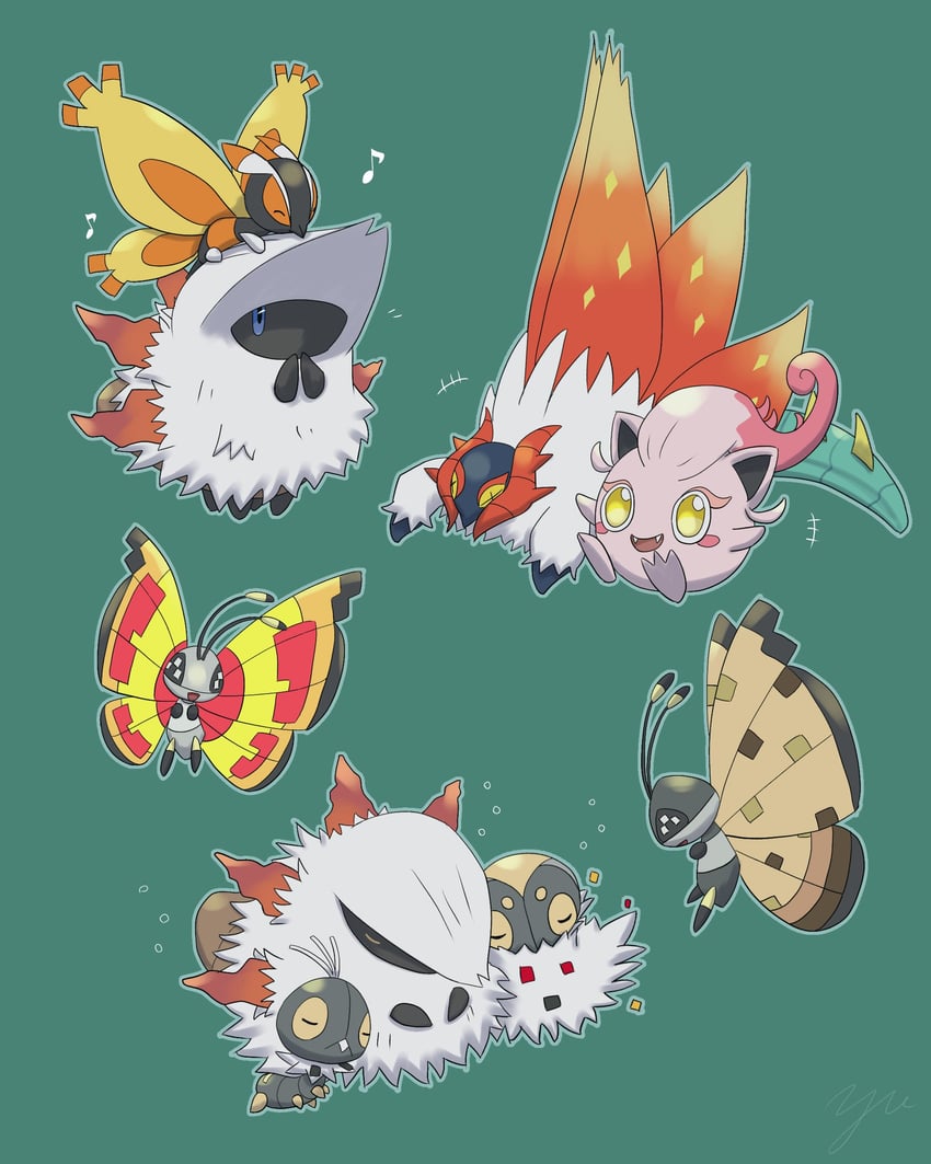 vivillon, scream tail, larvesta, slither wing, spewpa, and 2 more (pokemon) drawn by yu_(pocketsun636)