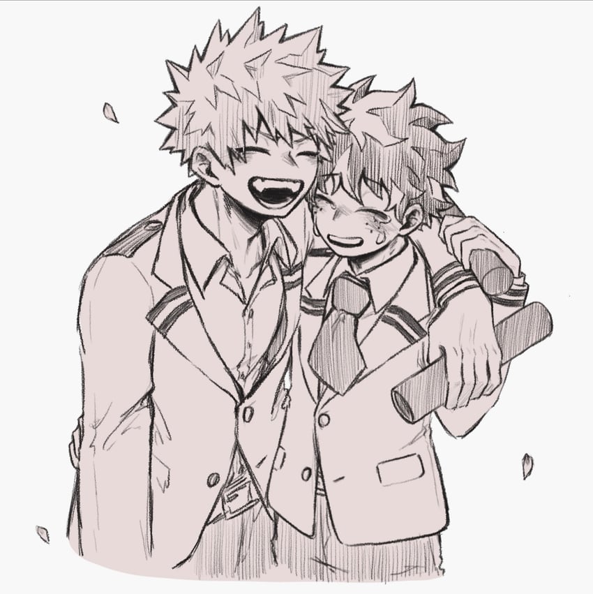 midoriya izuku and bakugou katsuki (boku no hero academia) drawn by baa_str