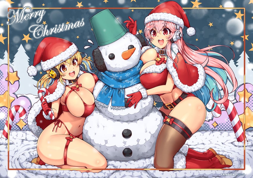 super sonico and super pochaco (nitroplus) drawn by virus-g