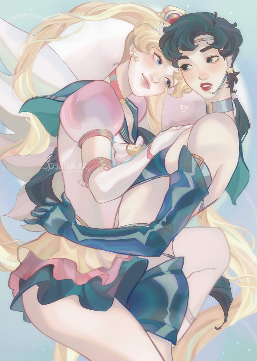 tsukino usagi, sailor moon, seiya kou, eternal sailor moon, and sailor star fighter (bishoujo senshi sailor moon and 1 more) drawn by spagheluu