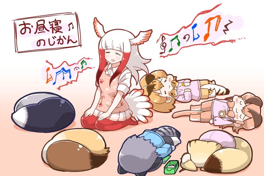 serval, common raccoon, fennec, silver fox, japanese crested ibis, and 4 more (kemono friends and 1 more) drawn by tanaka_kusao