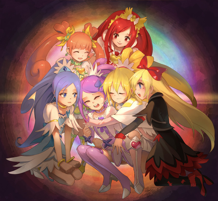 hishikawa rikka, aida mana, kenzaki makoto, yotsuba alice, cure heart, and 6 more (precure and 1 more) drawn by tugo