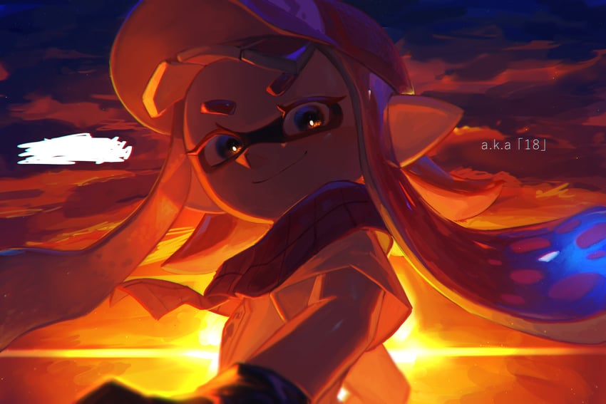 inkling player character and inkling girl (splatoon) drawn by no_(13_10_1230)