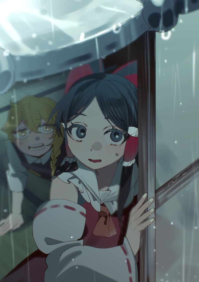 hakurei reimu and kirisame marisa (touhou) drawn by shi_chimi