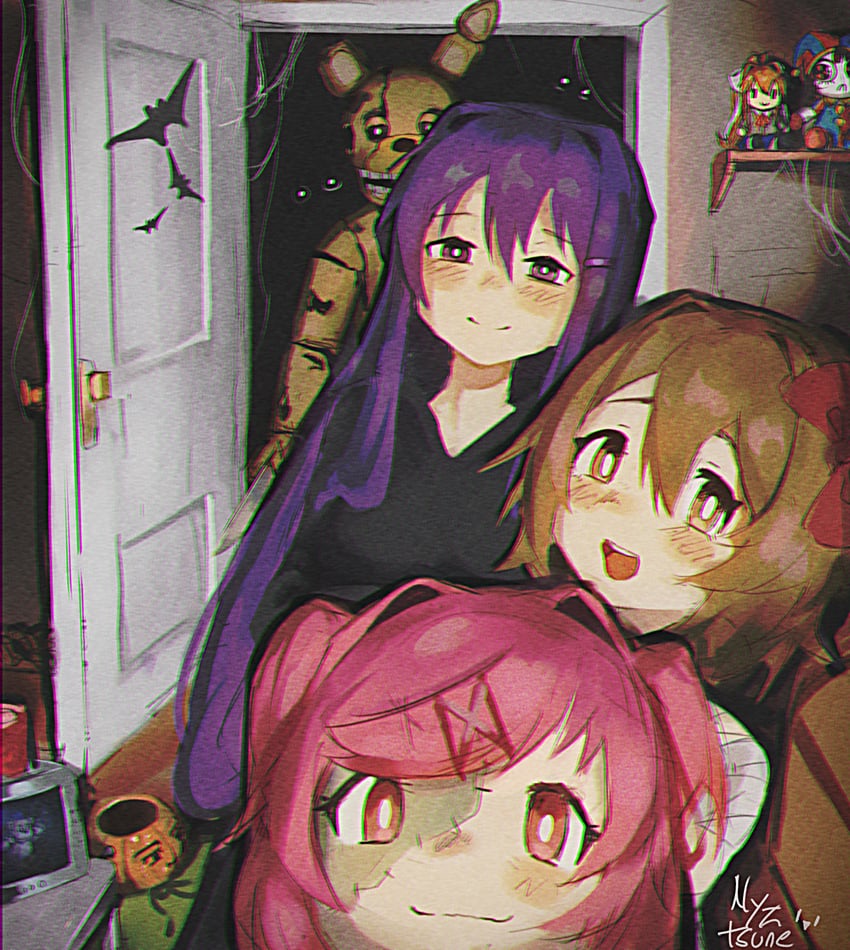 monika, natsuki, yuri, pomni, sayori, and 2 more (doki doki literature club and 2 more) drawn by nagilamagykalz