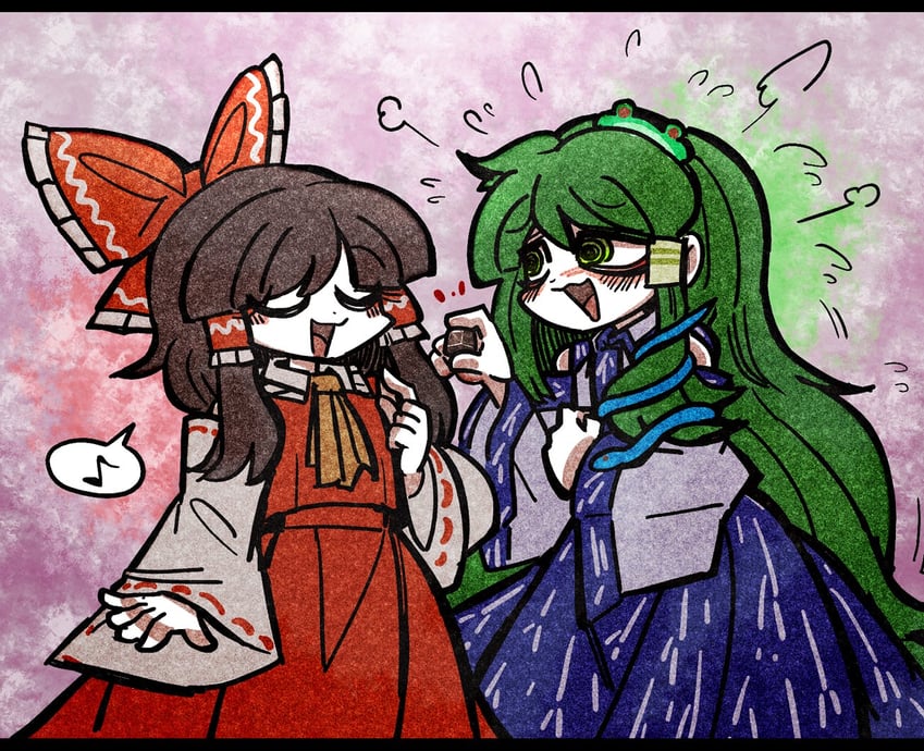 hakurei reimu and kochiya sanae (touhou) drawn by suenari_(peace)