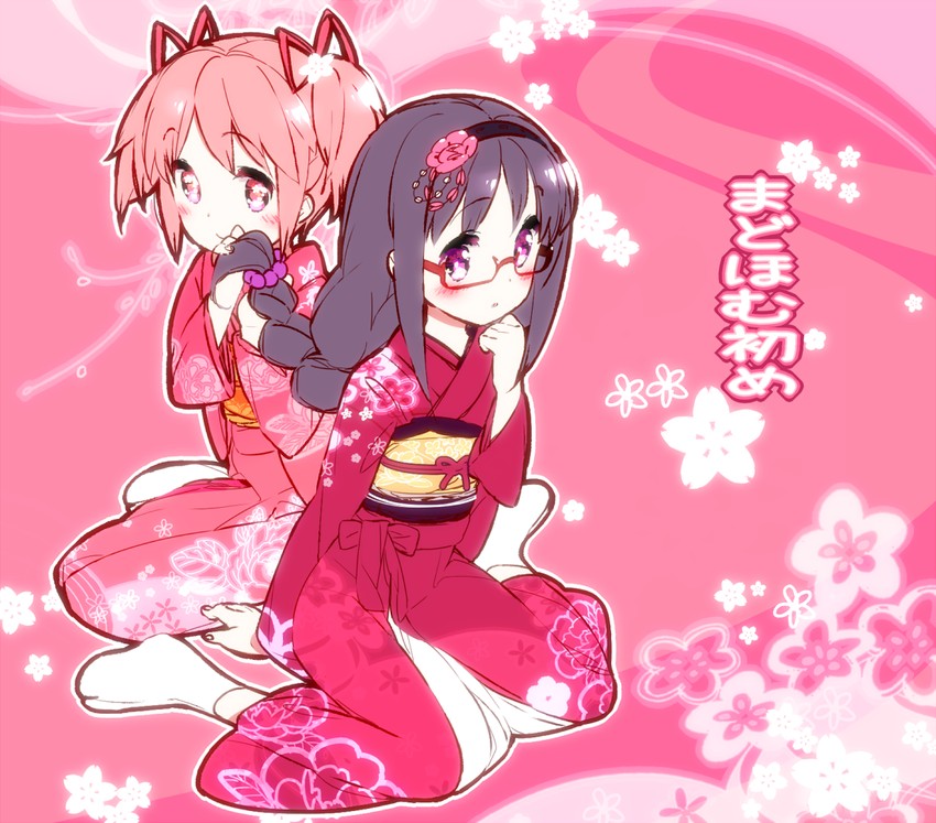 akemi homura and kaname madoka (mahou shoujo madoka magica) drawn by muhogame