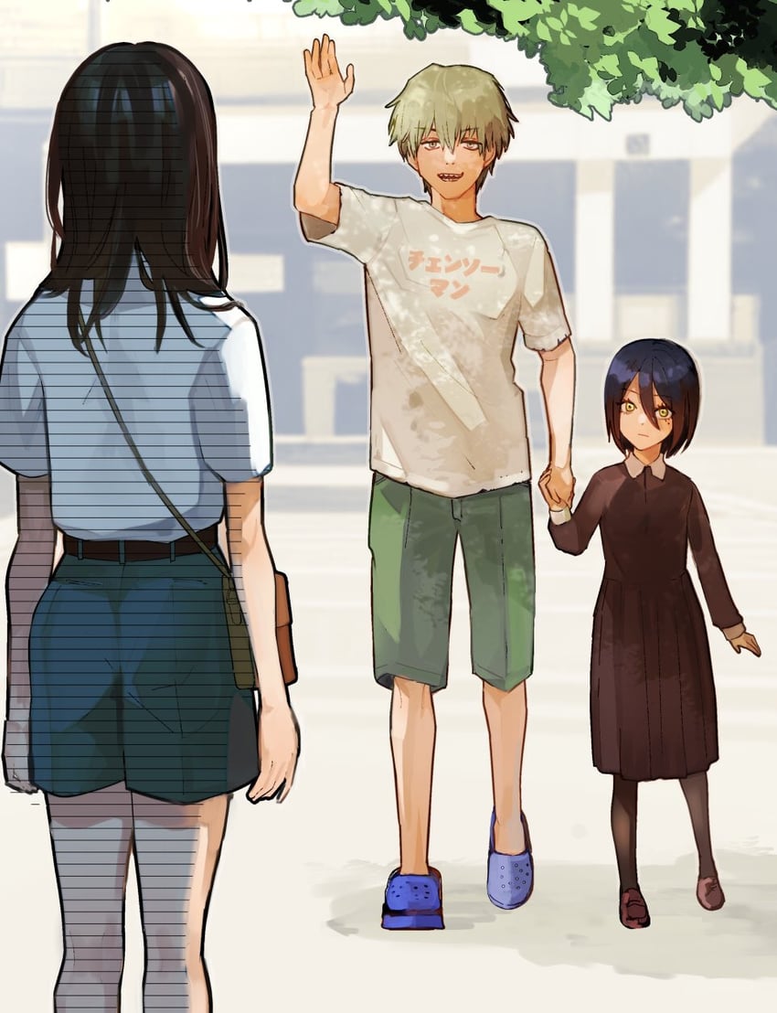 denji, mitaka asa, and nayuta (chainsaw man) drawn by suga_gumi_(gm)